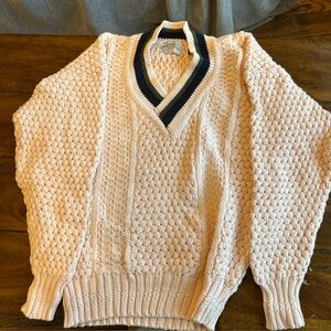Vintage Donegal II Sweater Medium Cotton PEACHY PINK Hand Loom Ireland Cricket